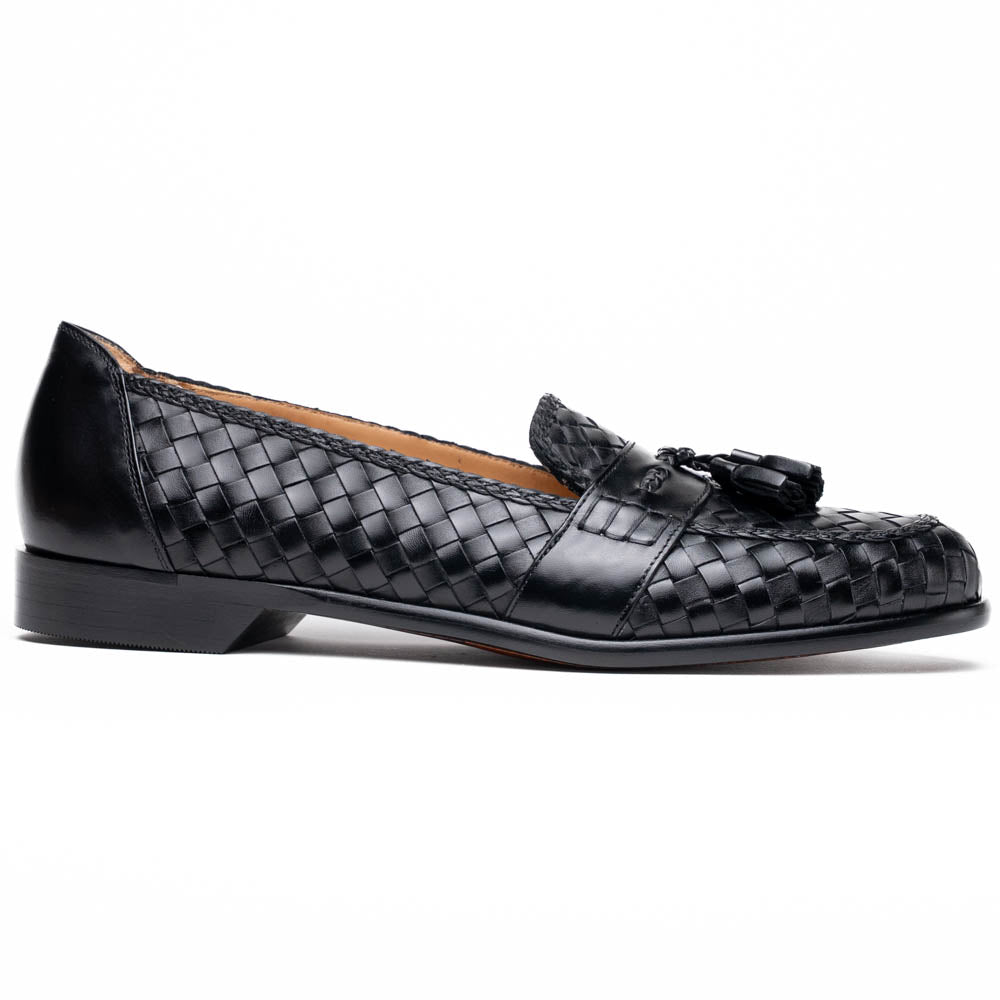 Riviera Basketweave Italian Calfskin Tassel Loafer in Black by Zelli Italia