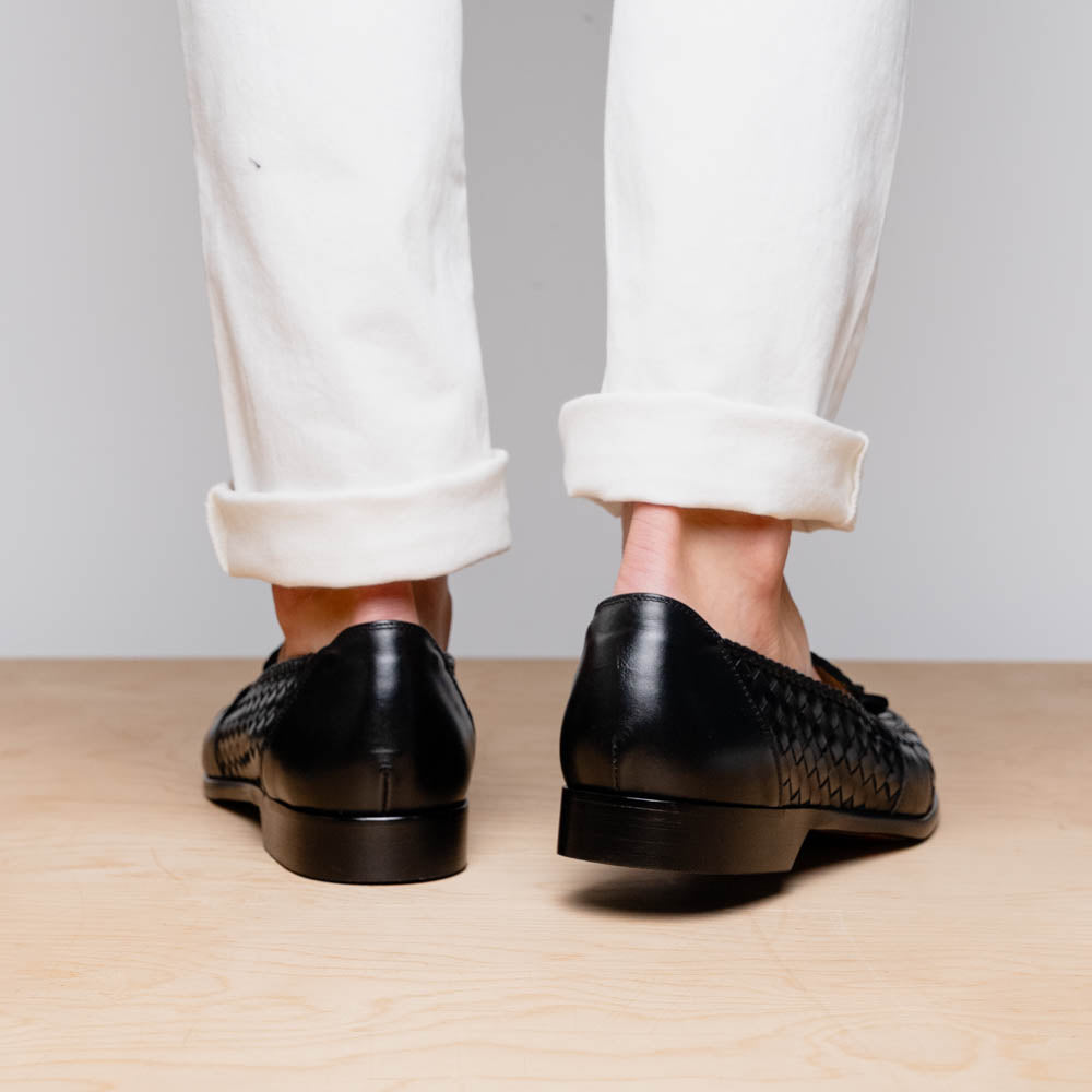 Riviera Basketweave Italian Calfskin Tassel Loafer in Black by Zelli Italia