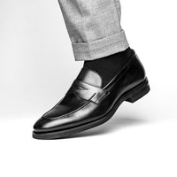 Roma Hand Burnished Calfskin Penny Loafer in Black by Zelli Italia