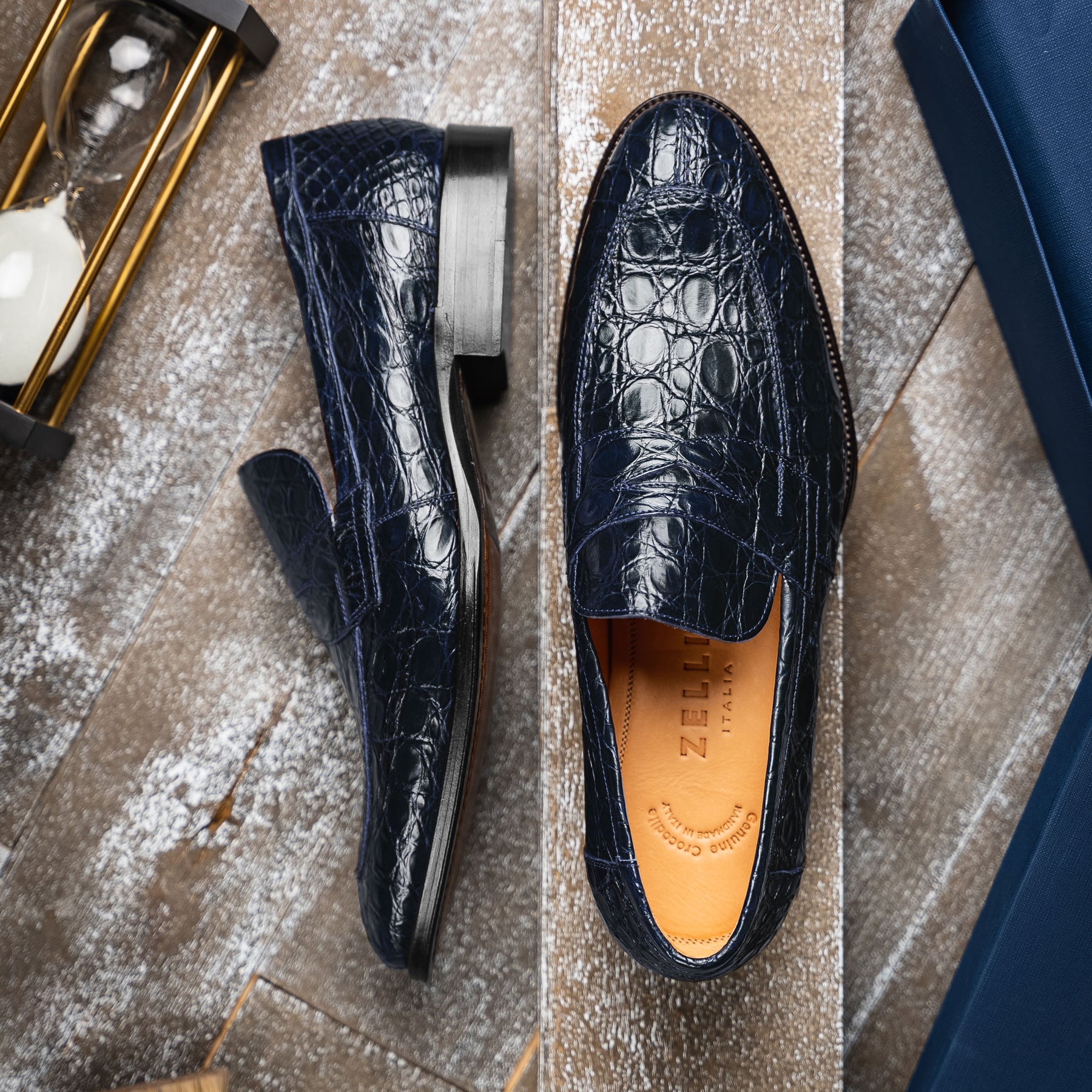 Roma Crocodile Penny Loafer in Navy by Zelli Italia display picture 2