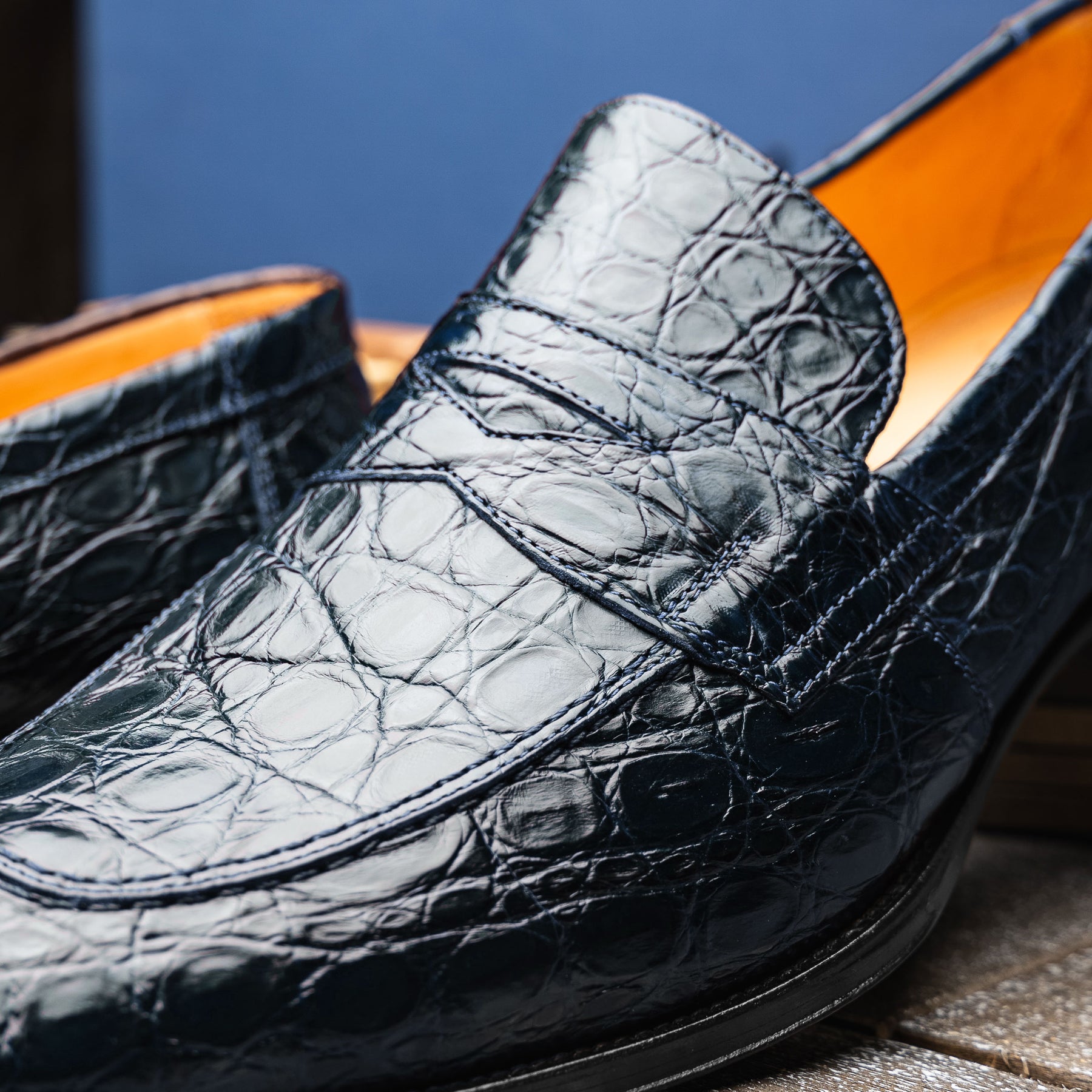 Roma Crocodile Penny Loafer in Navy by Zelli Italia