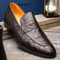 Roma Crocodile Penny Loafer in Nicotine (Size 10 1/2) by Zelli Italia