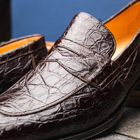 Roma Crocodile Penny Loafer in Nicotine (Size 10 1/2) by Zelli Italia