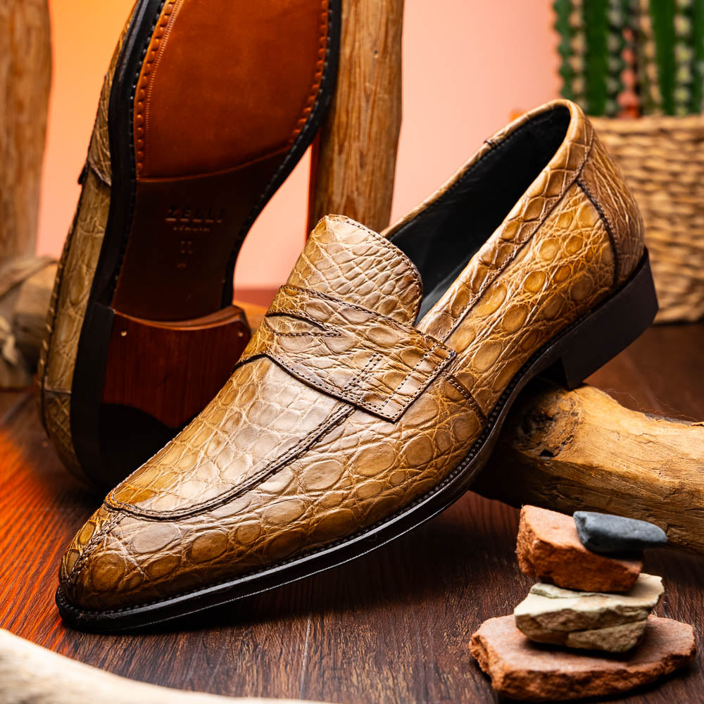 Roma Crocodile Penny Loafer in Taupe by Zelli Italia