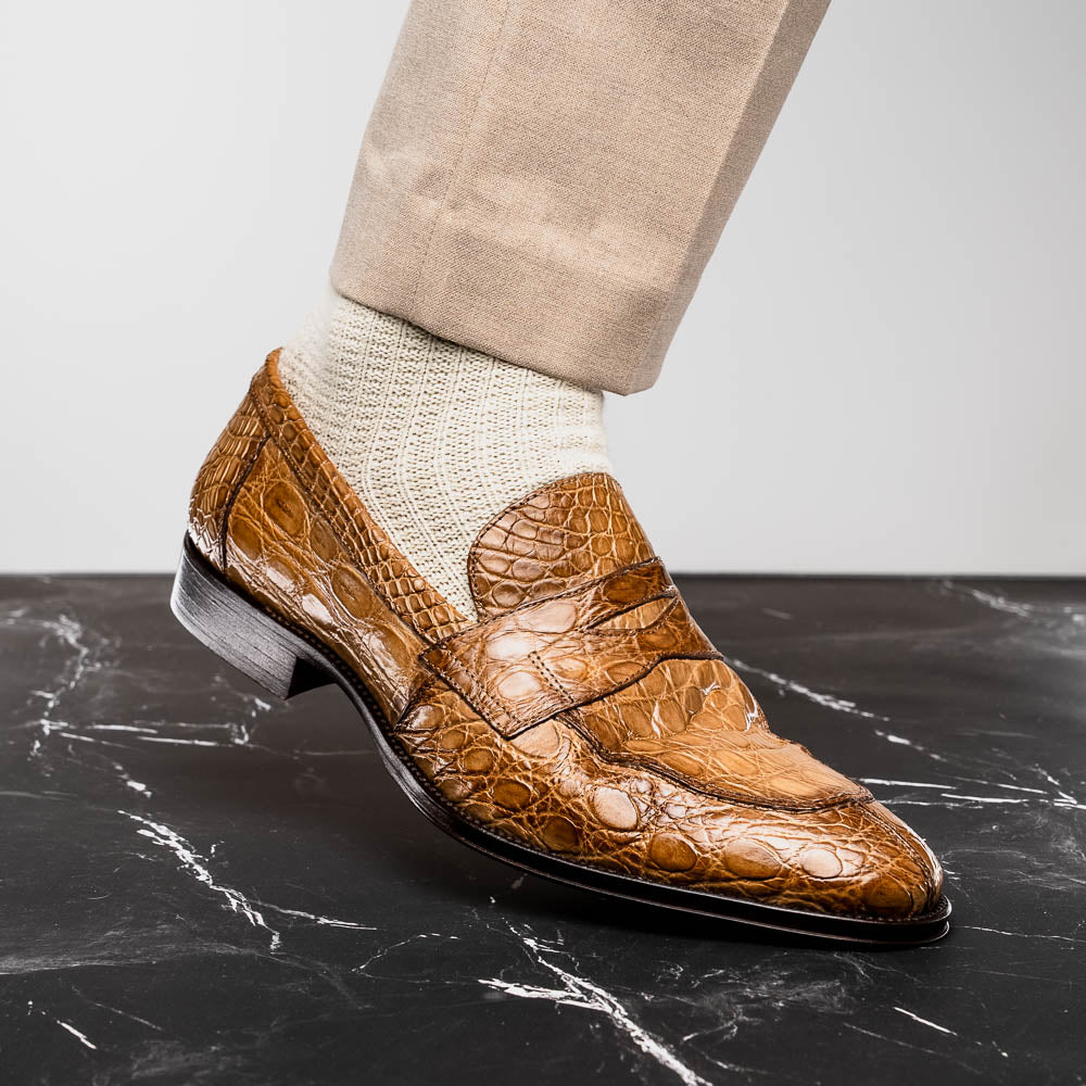 Roma Crocodile Penny Loafer in Taupe by Zelli Italia