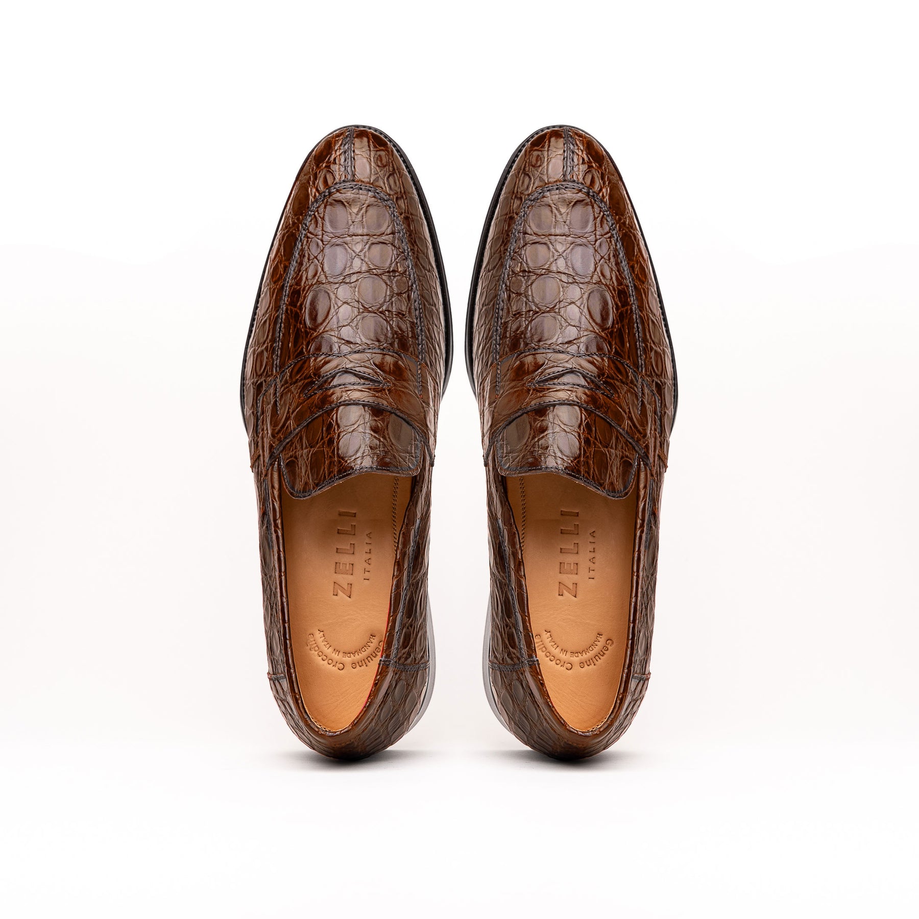 Roma Crocodile Penny Loafer in Cognac by Zelli Italia
