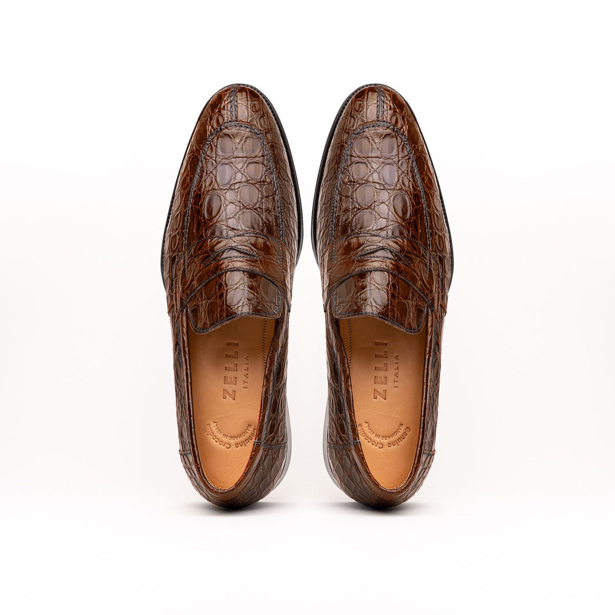Roma Crocodile Penny Loafer in Cognac by Zelli Italia