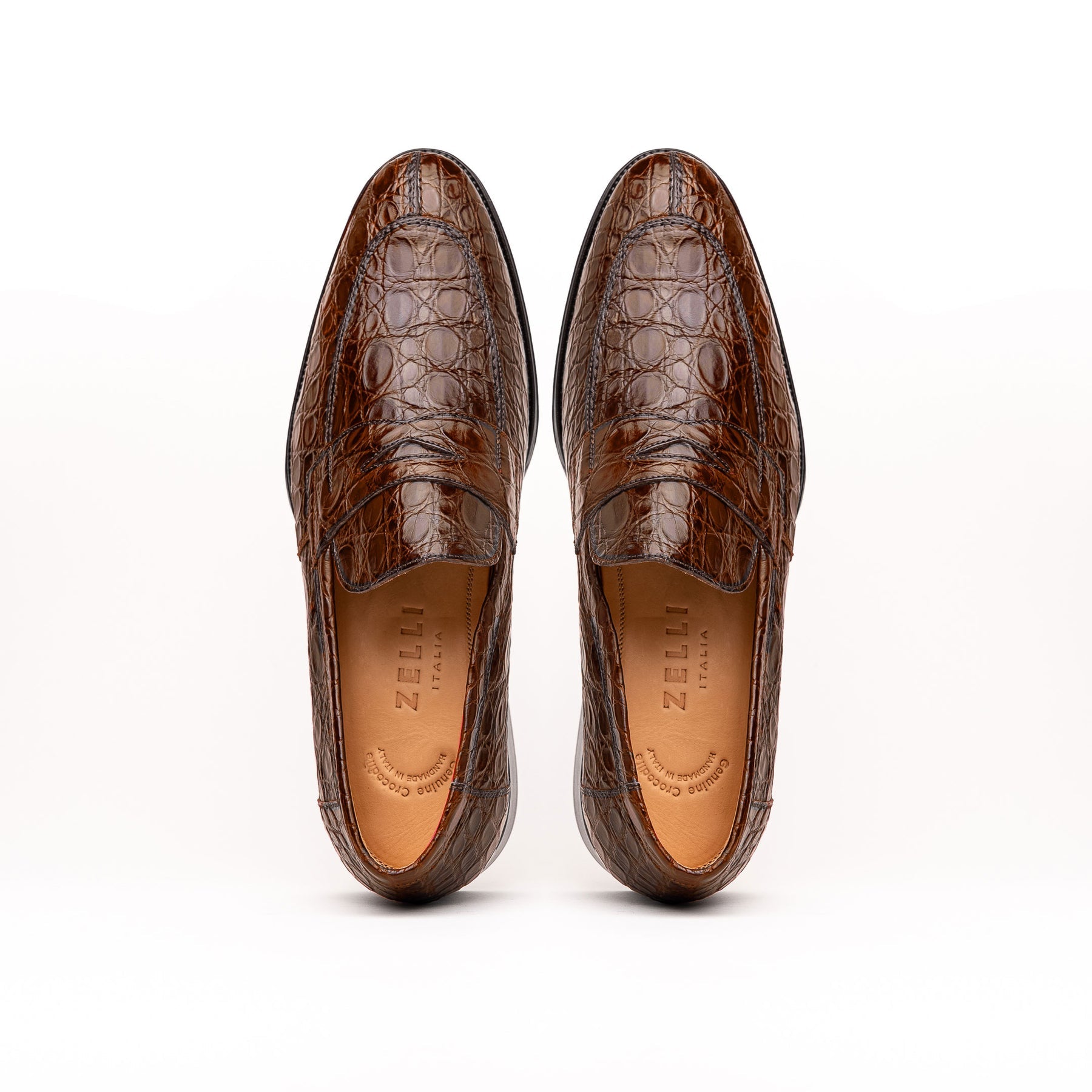 Roma Crocodile Penny Loafer in Cognac by Zelli Italia