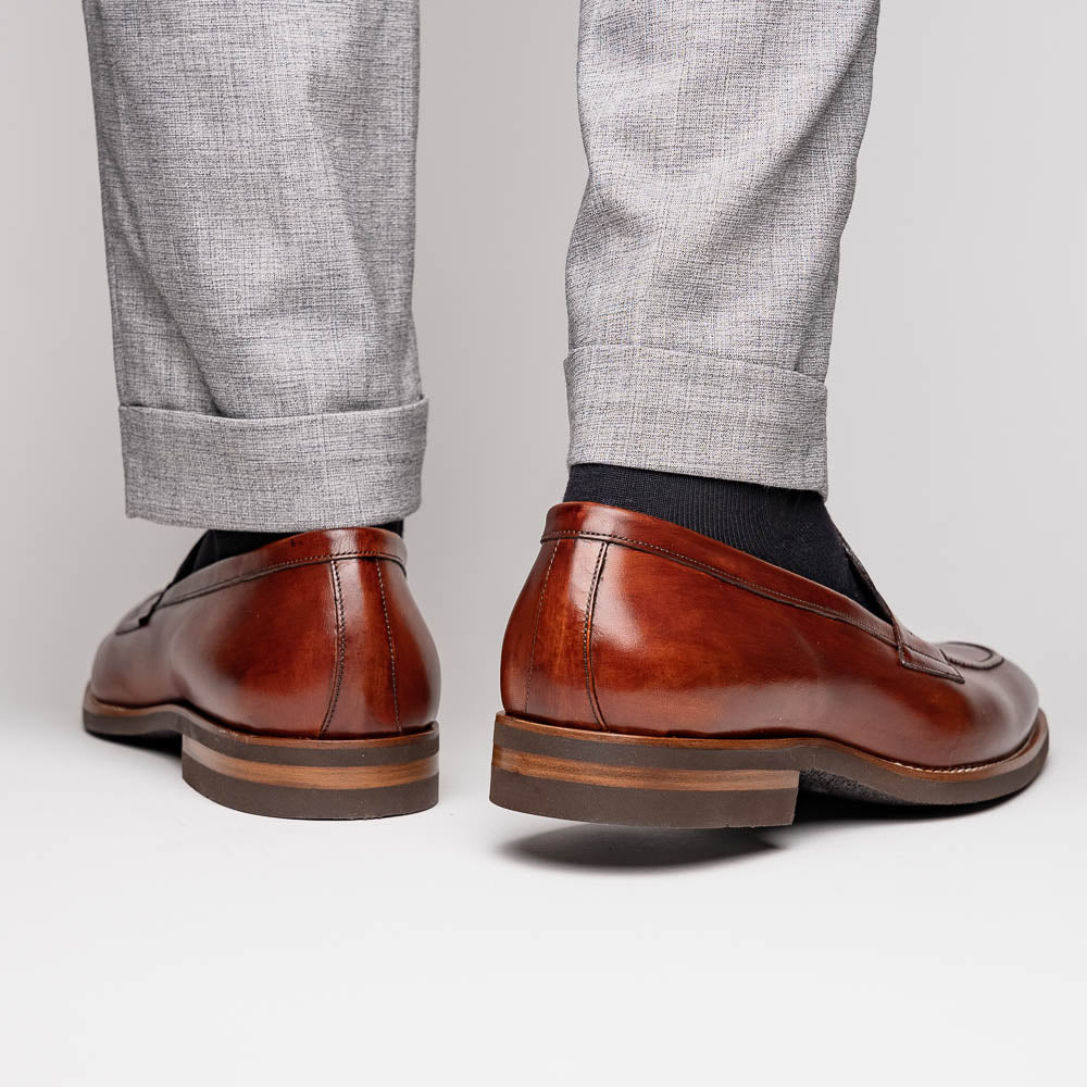 Roma Hand Burnished Italian Calfskin Penny Loafer in Cognac by Zelli Italia