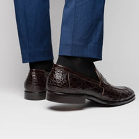 Roma Crocodile Penny Loafer in Nicotine (Size 10 1/2) by Zelli Italia