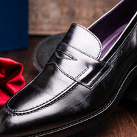 Roma Hand Burnished Calfskin Penny Loafer in Black by Zelli Italia