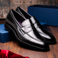 Roma Hand Burnished Calfskin Penny Loafer in Black by Zelli Italia