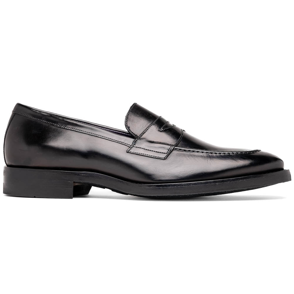 Roma Hand Burnished Calfskin Penny Loafer in Black by Zelli Italia