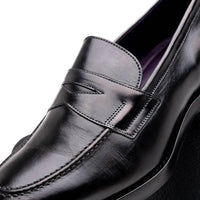 Roma Hand Burnished Calfskin Penny Loafer in Black by Zelli Italia