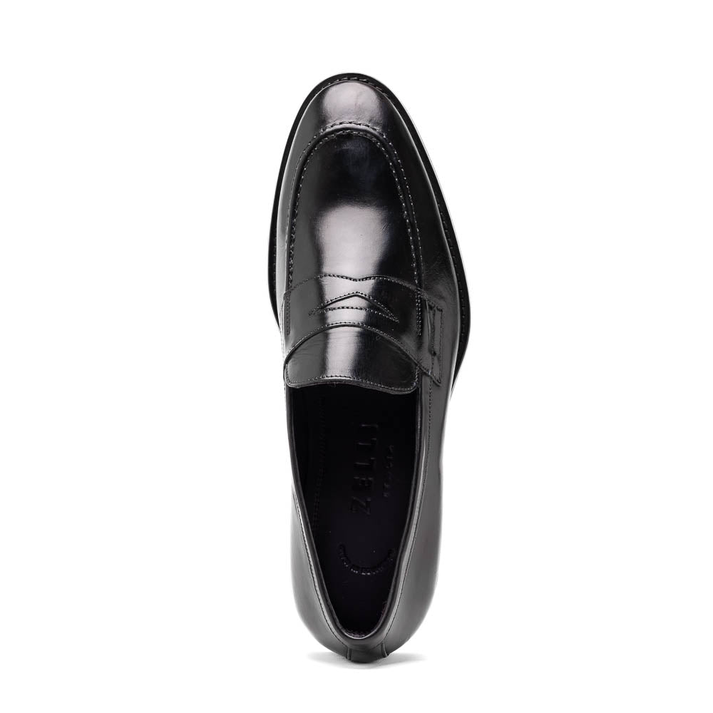 Roma Hand Burnished Calfskin Penny Loafer in Black by Zelli Italia