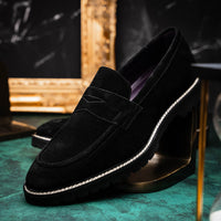 Roma Country Italian Suede Penny Loafer in Black by Zelli Italia