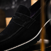 Roma Country Italian Suede Penny Loafer in Black by Zelli Italia