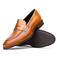 Roma Hand Burnished Italian Calfskin Penny Loafer in Camel by Zelli Italia