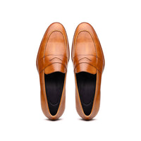 Roma Hand Burnished Italian Calfskin Penny Loafer in Camel by Zelli Italia