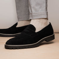 Roma Country Italian Suede Penny Loafer in Black by Zelli Italia