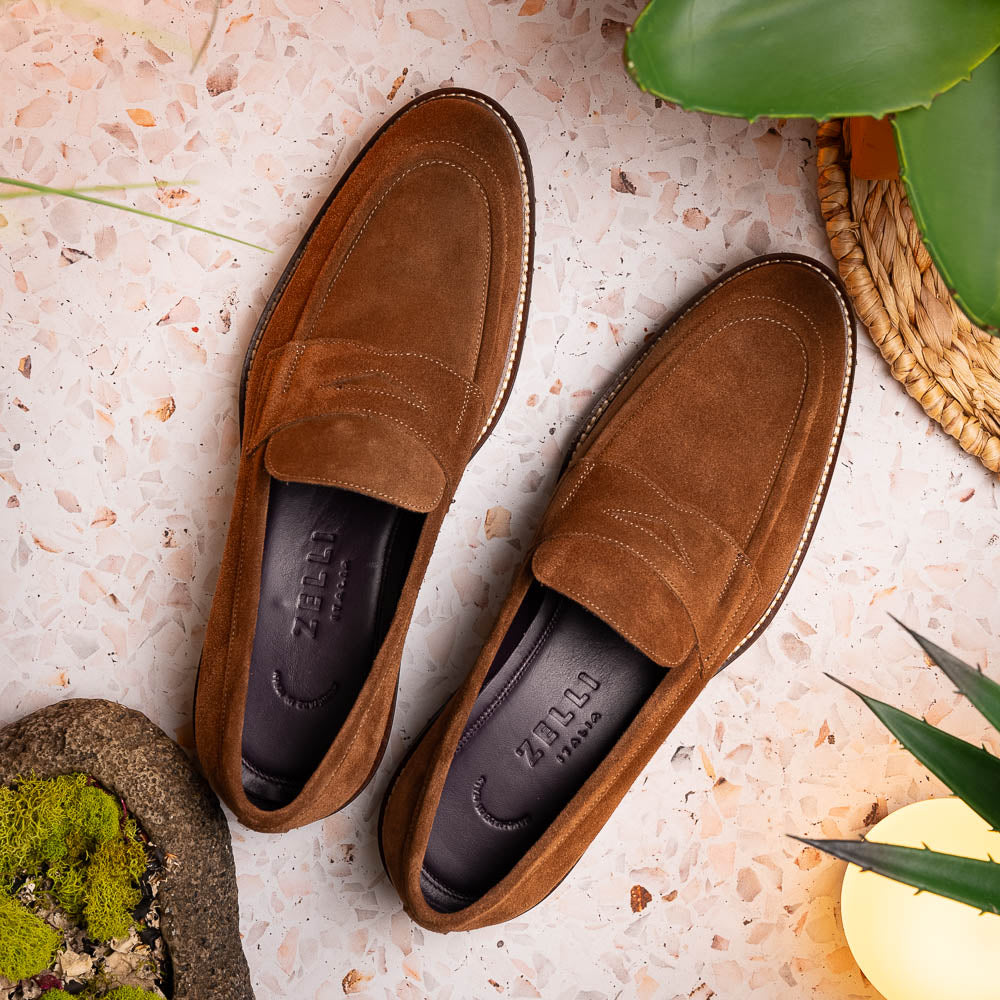 Roma Country Italian Suede Penny Loafer in Tobacco by Zelli Italia
