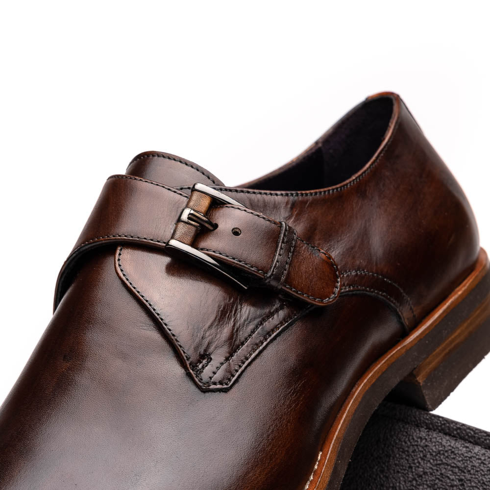 Roman Italian Calfskin Monk Strap Shoe in Chestnut by Zelli Italia