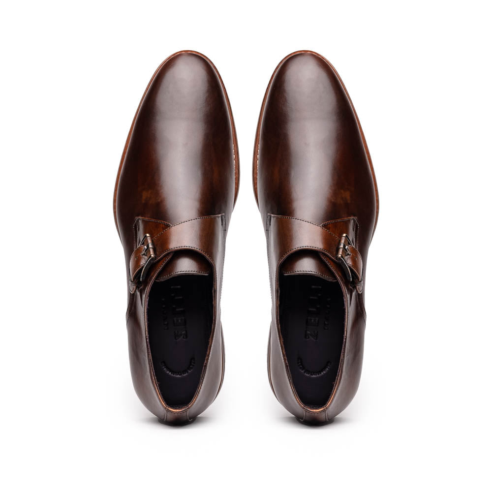 Roman Italian Calfskin Monk Strap Shoe in Chestnut by Zelli Italia