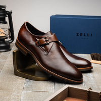 Roman Italian Calfskin Monk Strap Shoe in Chestnut by Zelli Italia