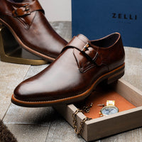 Roman Italian Calfskin Monk Strap Shoe in Chestnut by Zelli Italia