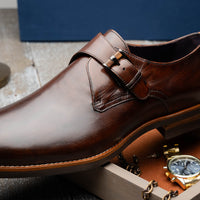 Roman Italian Calfskin Monk Strap Shoe in Chestnut by Zelli Italia