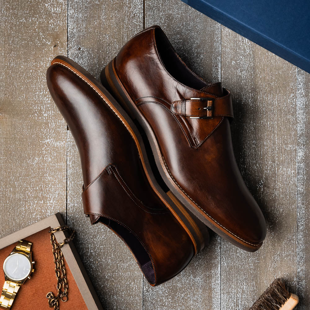 Roman Italian Calfskin Monk Strap Shoe in Chestnut by Zelli Italia