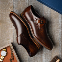 Roman Italian Calfskin Monk Strap Shoe in Chestnut by Zelli Italia