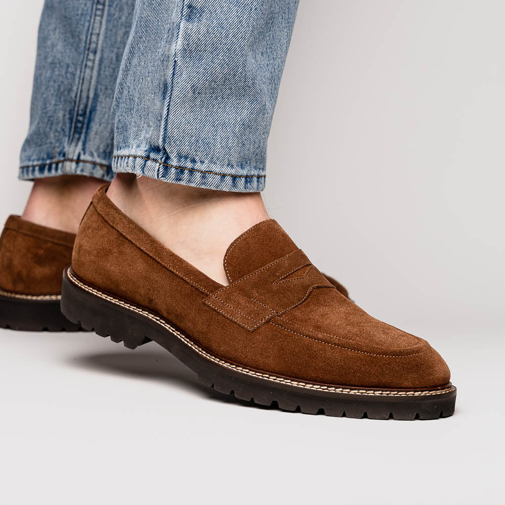 Roma Country Italian Suede Penny Loafer in Tobacco by Zelli Italia