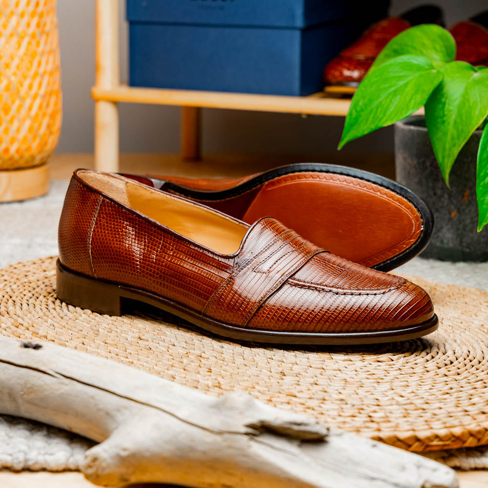 Rossi Teju Lizard Penny Loafer in Cognac by Zelli Italia