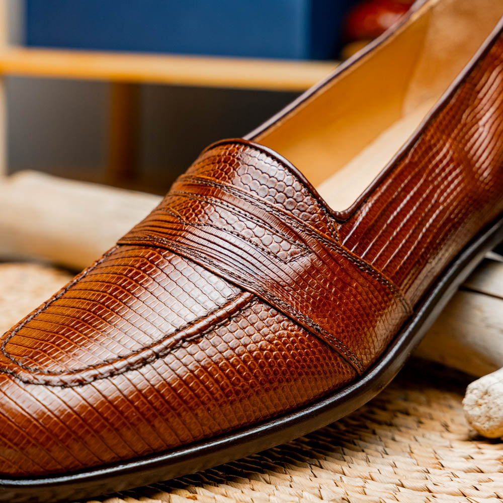 Rossi Teju Lizard Penny Loafer in Cognac by Zelli Italia