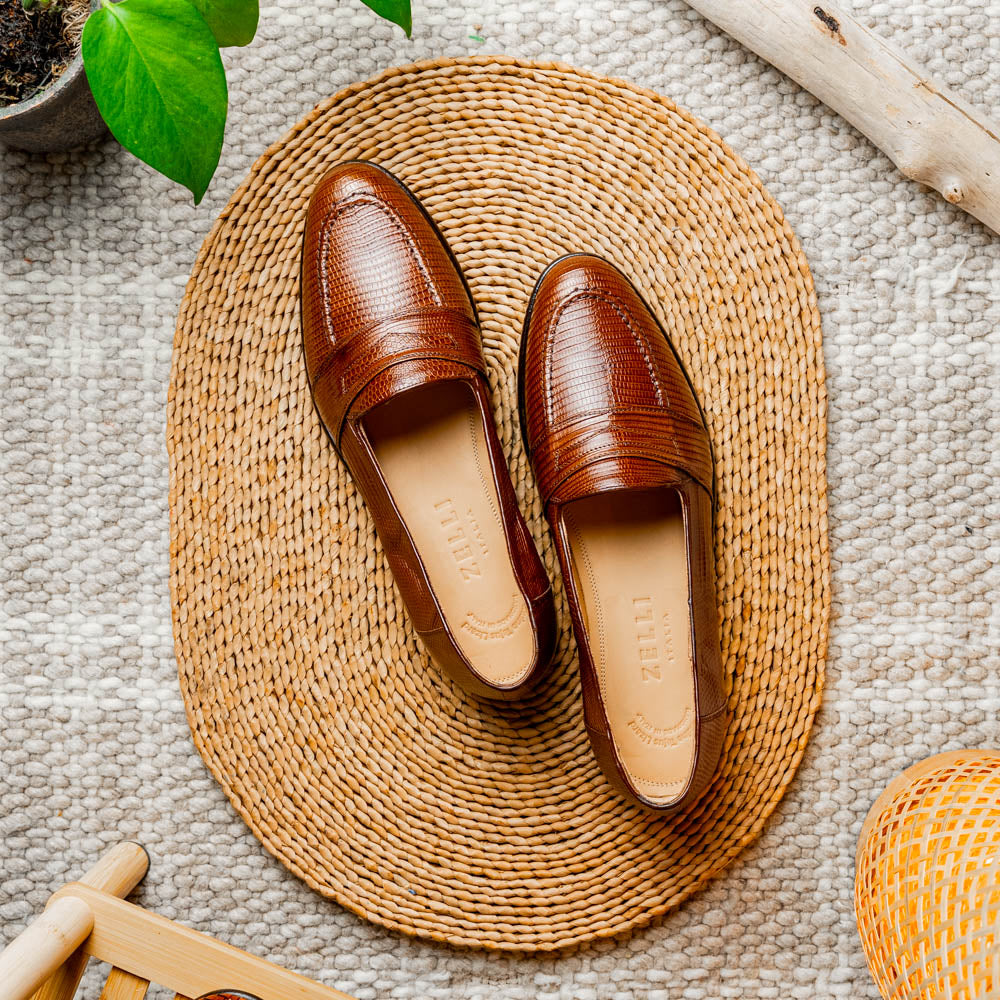 Rossi Teju Lizard Penny Loafer in Cognac by Zelli Italia
