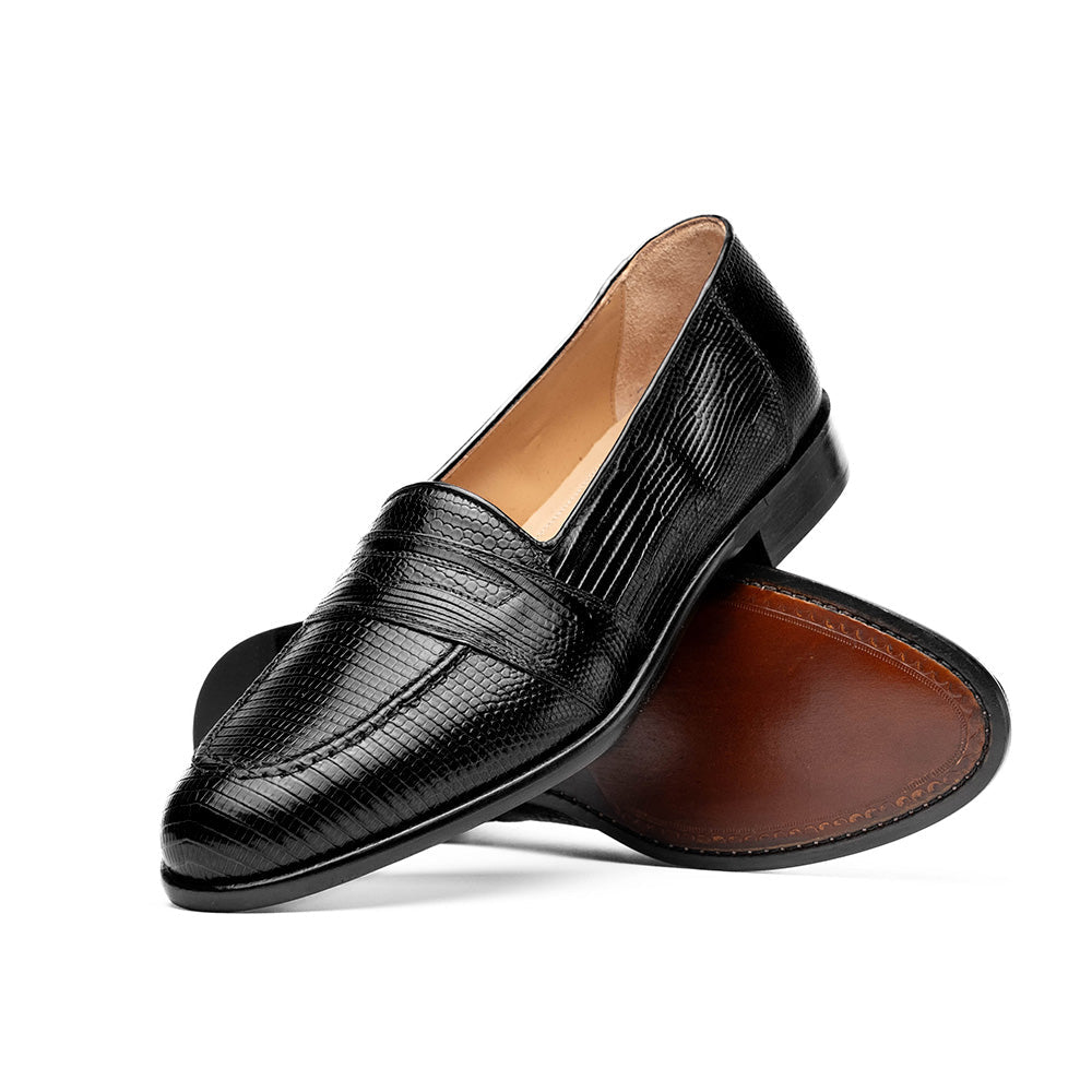 Rossi Teju Lizard Penny Loafer in Black by Zelli Italia