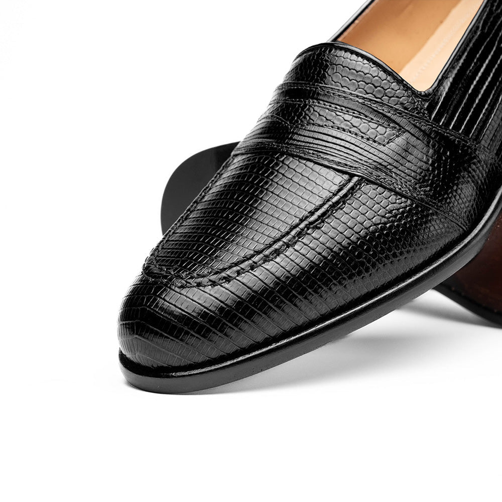 Rossi Teju Lizard Penny Loafer in Black by Zelli Italia