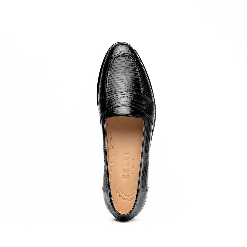 Rossi Teju Lizard Penny Loafer in Black by Zelli Italia