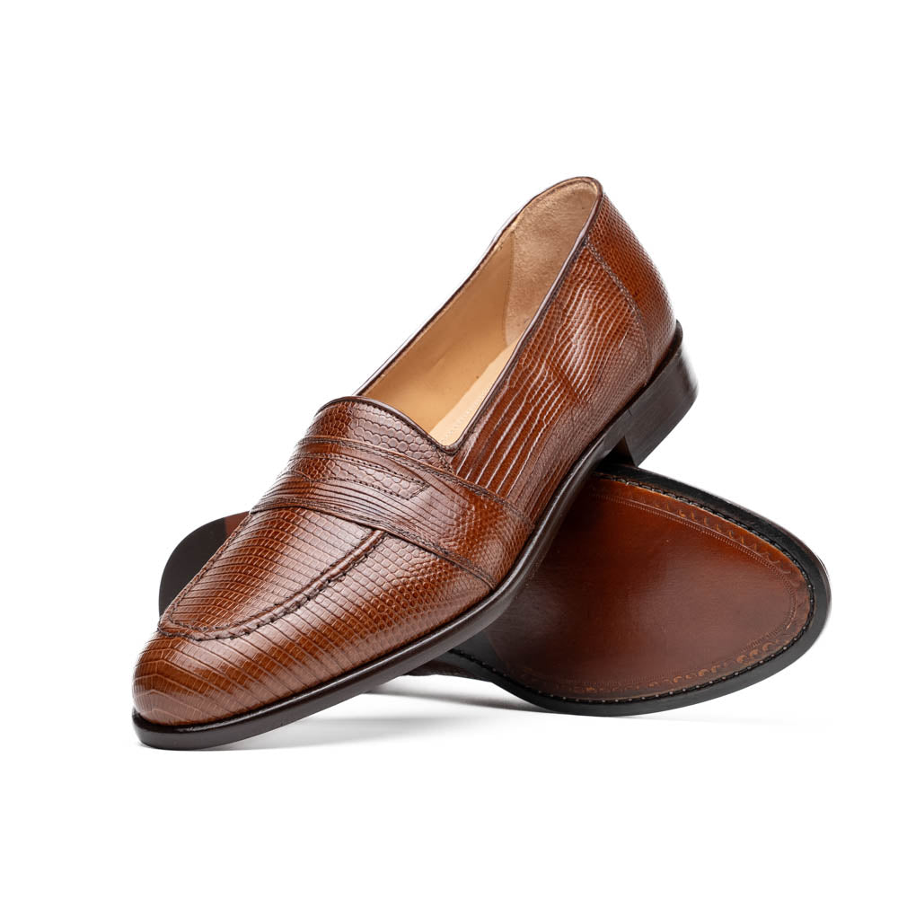 Rossi Teju Lizard Penny Loafer in Cognac by Zelli Italia