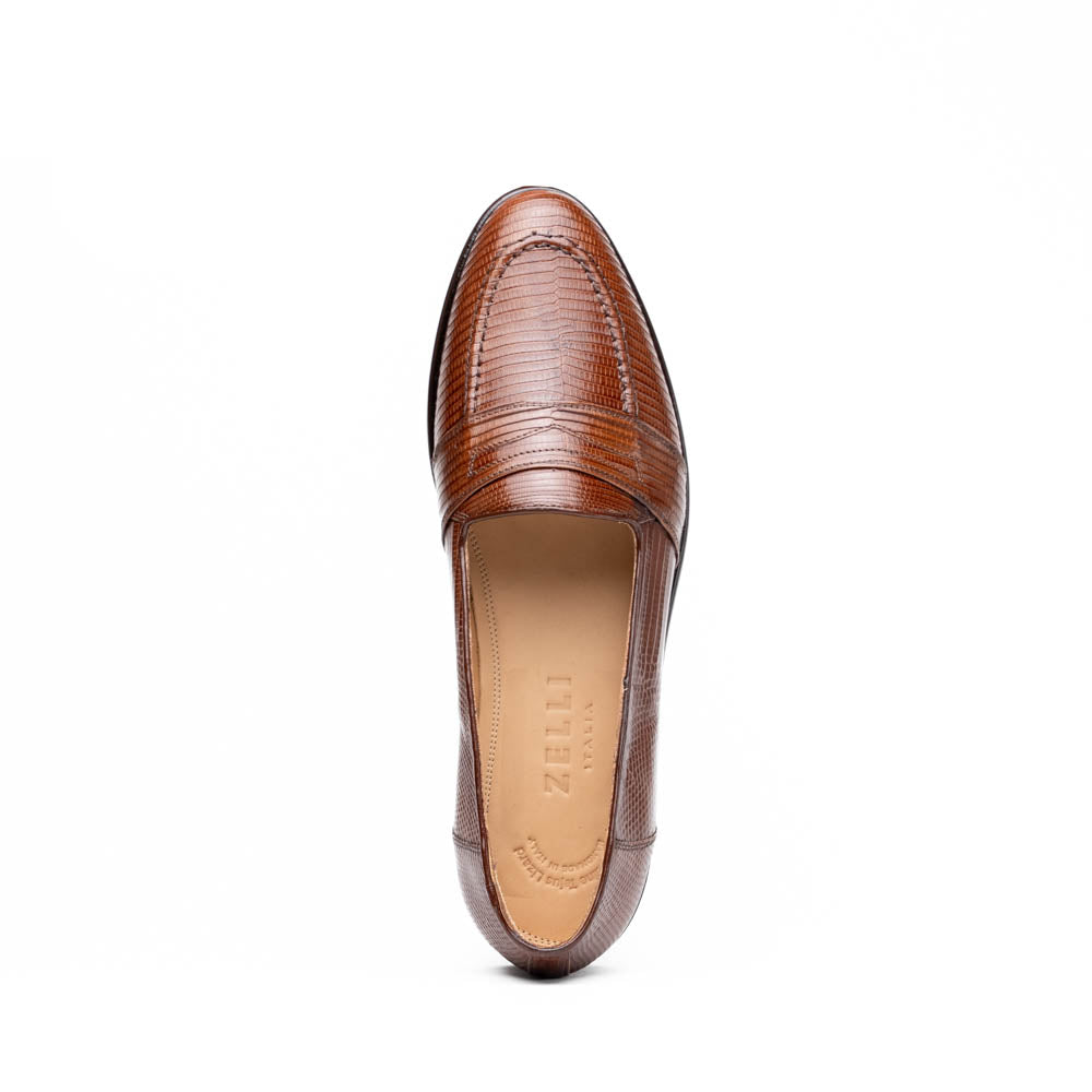 Rossi Teju Lizard Penny Loafer in Cognac by Zelli Italia