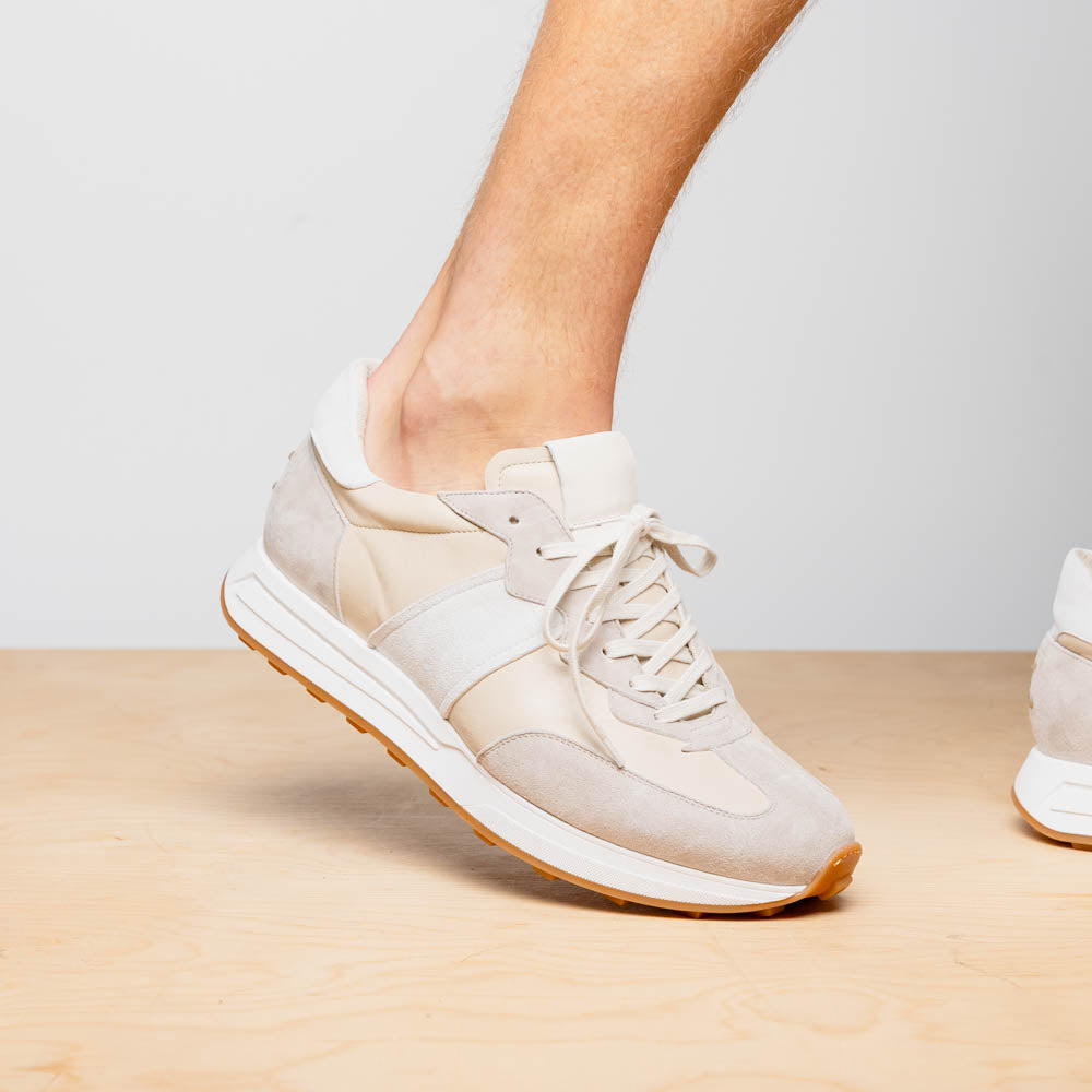 Roxi Suede and Calfskin Leather Sneaker in Taupe by Zelli Italia
