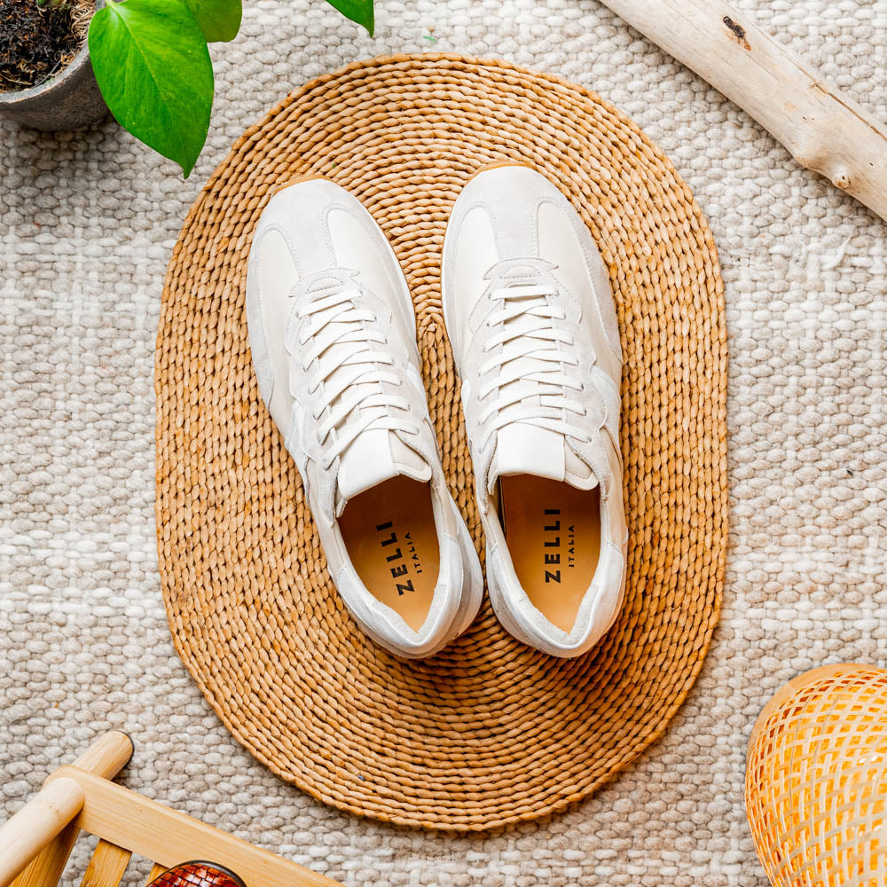 Roxi Suede and Calfskin Leather Sneaker in Taupe by Zelli Italia
