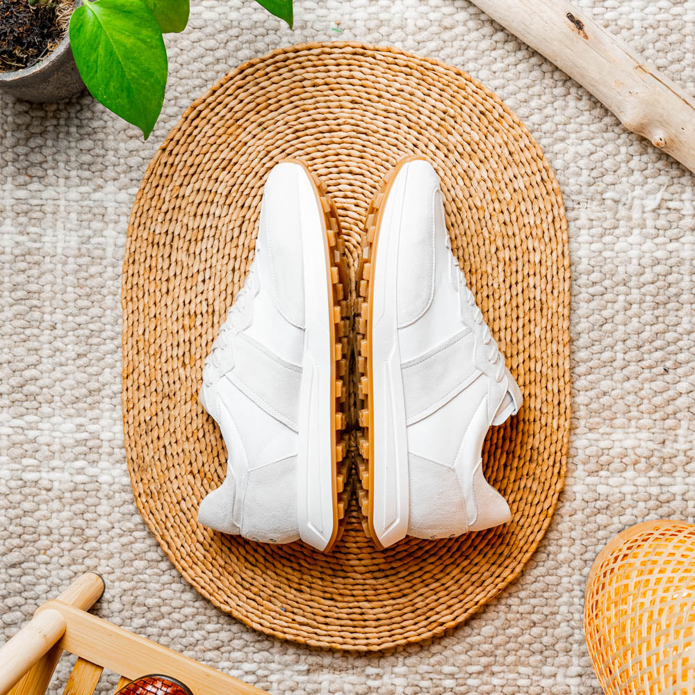 Roxi Suede and Calfskin Leather Sneaker in White by Zelli Italia