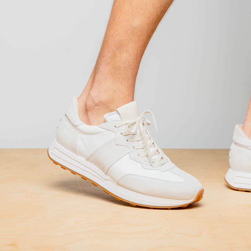 Roxi Suede and Calfskin Leather Sneaker in White by Zelli Italia