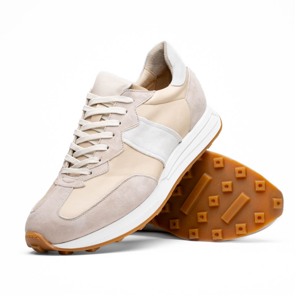 Roxi Suede and Calfskin Leather Sneaker in Taupe by Zelli Italia