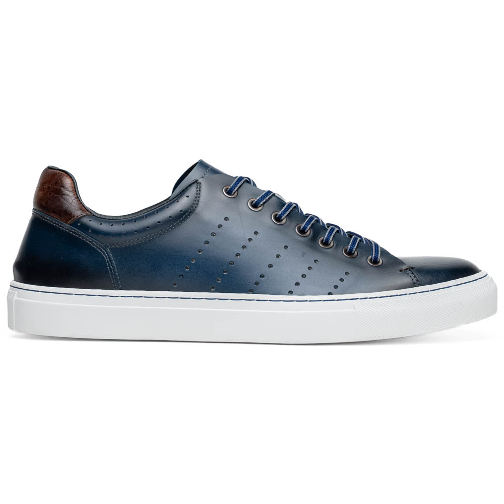 Russo Burnished Italian Calfskin Sneaker with Crocodile Back Tab in Navy by Zelli Italia