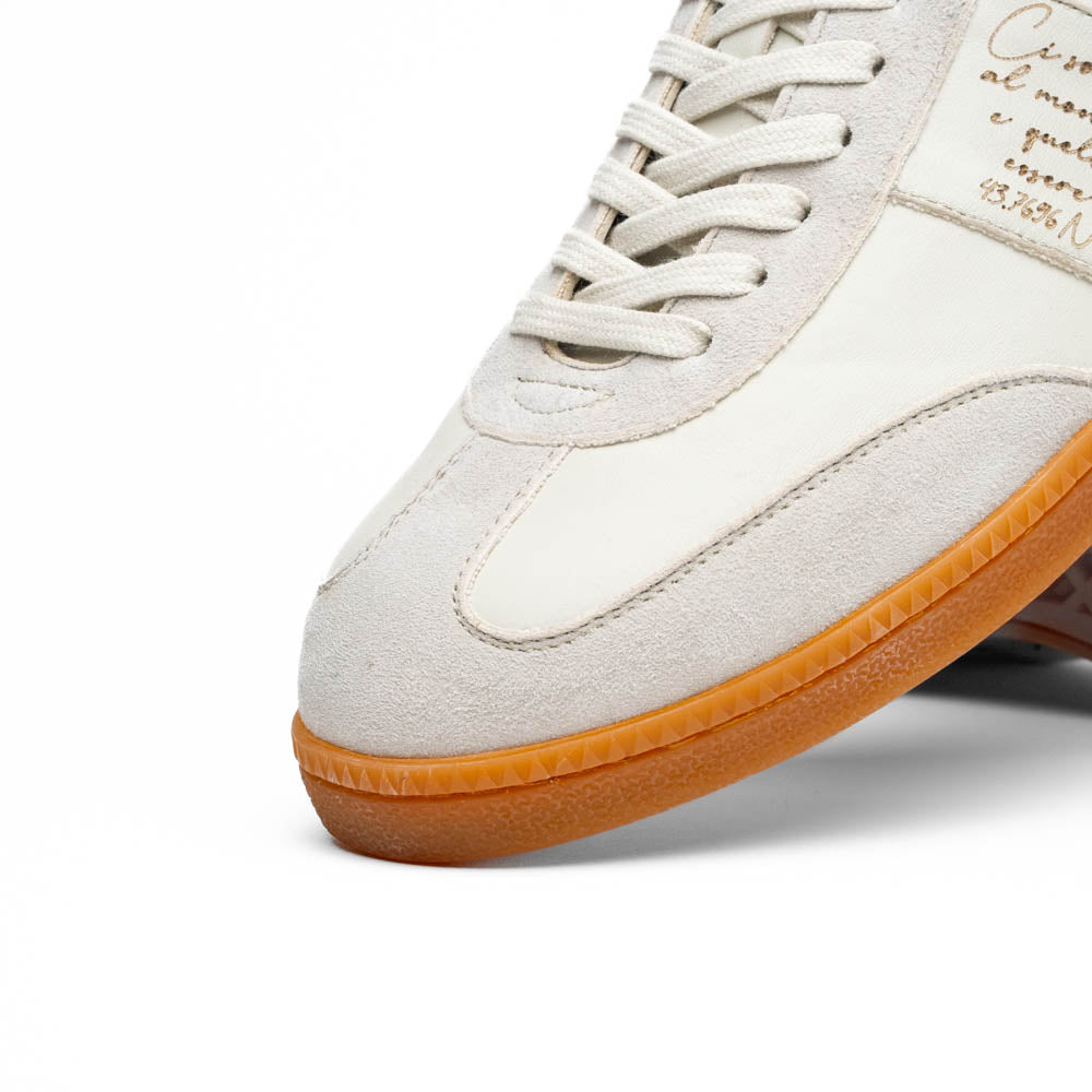 Shizzo Signature Sueded Baby Calfskin Leather Sneaker in White by Zelli Italia