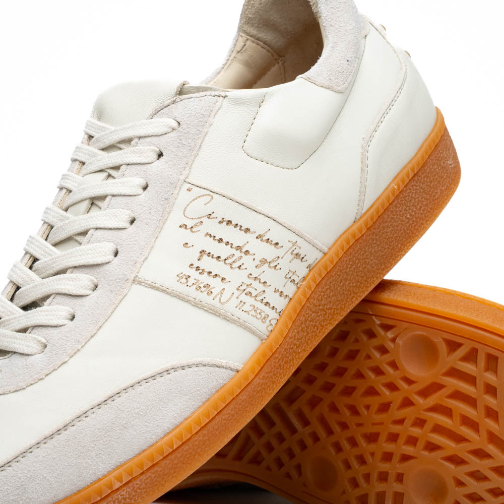 Shizzo Signature Sueded Baby Calfskin Leather Sneaker in White by Zelli Italia