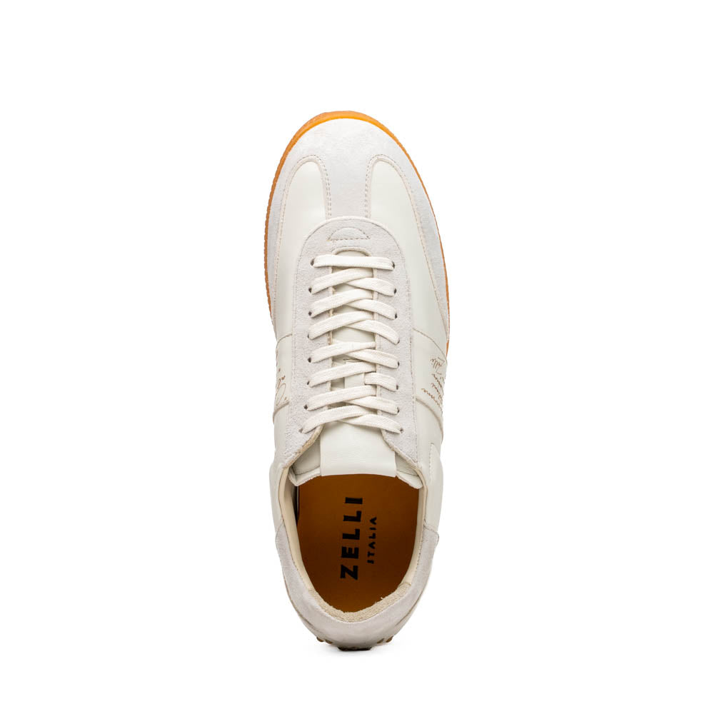 Shizzo Signature Sueded Baby Calfskin Leather Sneaker in White by Zelli Italia
